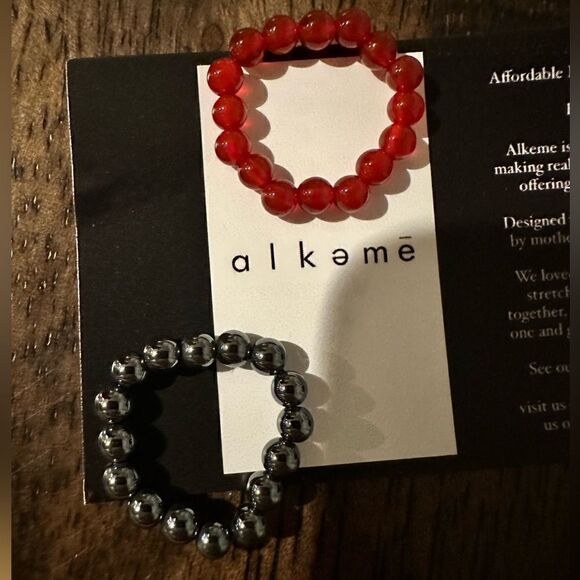 NWT ALKEME Stackable Bead Rings Red Black - Leukemia & Lymphoma Society Dust Bag - Picture 4 of 5